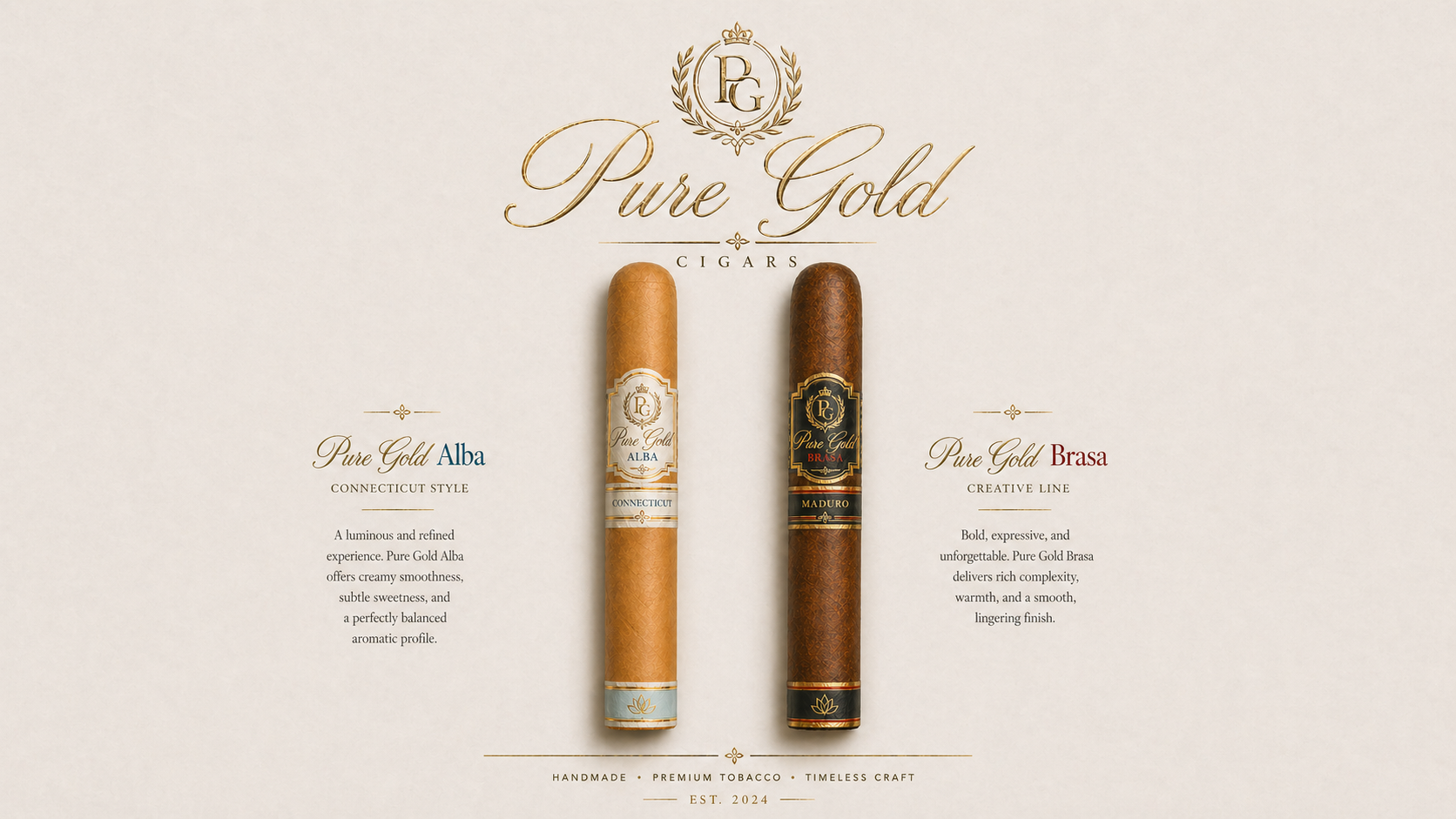 Pure Gold Cigars Alba and Brasa presentation board